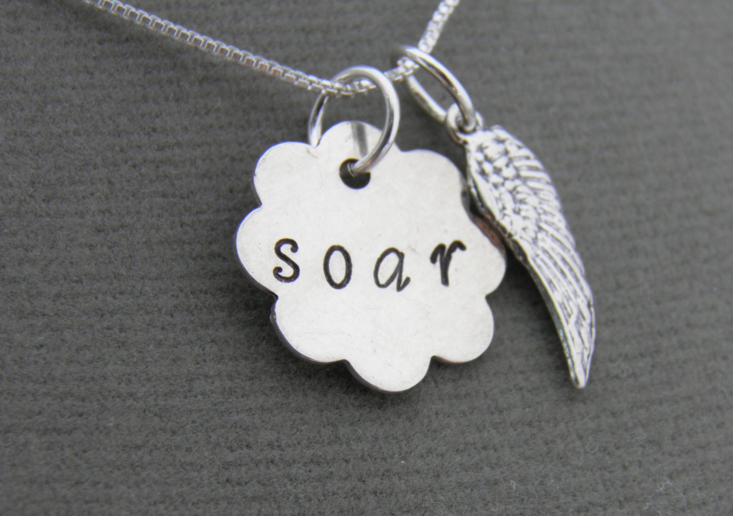 SALE ---Inspirational SOAR & Angel Wing Sterling Silver Necklace - Custom Hand Stamped