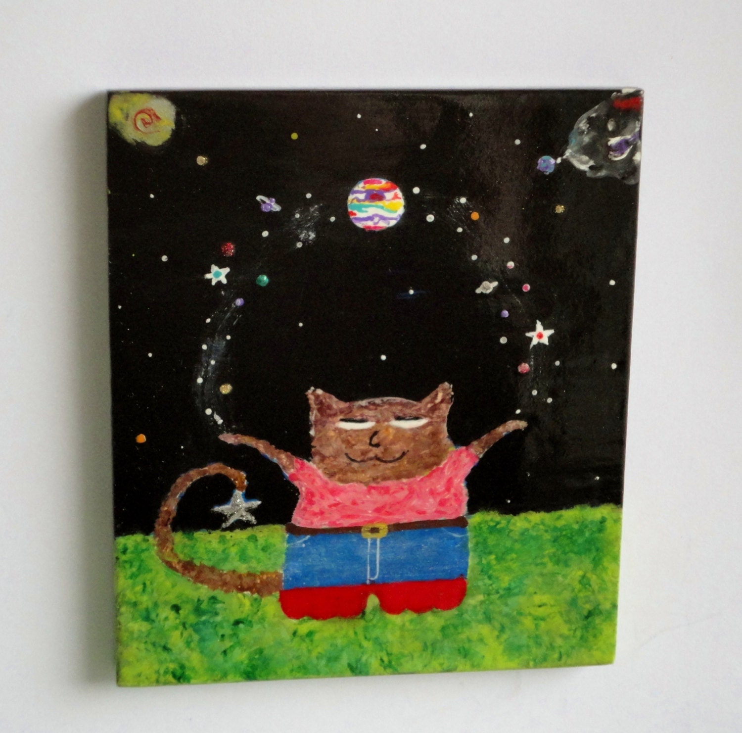 Fridge Magnet -  Cat Juggling Stars and Planets