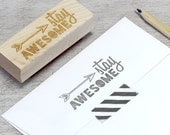 Stay Awesome Rubber Stamp: Wood Mounted - Arrow, Arrowhead, Southwestern, Stripes, Geometric, Grey, Modern Typography, DIY Stationery