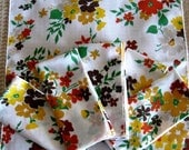 Vintage Cloth Napkins Spring Floral Flowered Orange Gold Green Seven