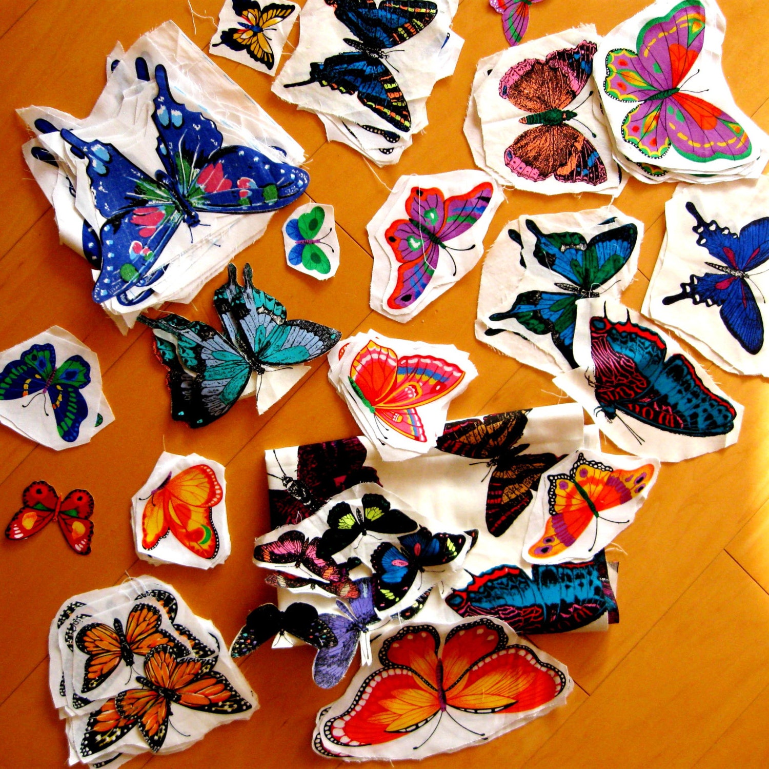Butterfly Applique Fabric Bright Cheery Assorted Sizes Shapes Colors 100