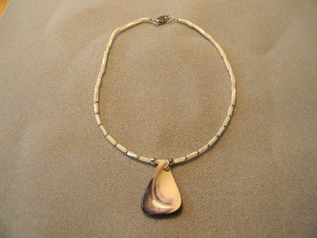 Native Wampum shell & silver bead necklace