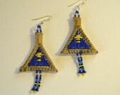 Blue & yellow quilled triangle earrings