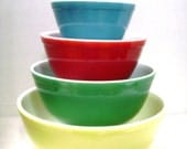 Vintage Pyrex Nesting / Mixing Bowls, 4 Color Complete Set, Midwest Farmhouse Kitchen Retro 1950s