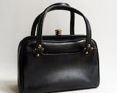 1960s handbag / black leather purse / black leather purse / small handbag / 60s purse