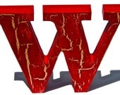 FREE STANDING LETTERS, Distressed Letter W, Red Lettering, Initials, Crackled, Chic Decor