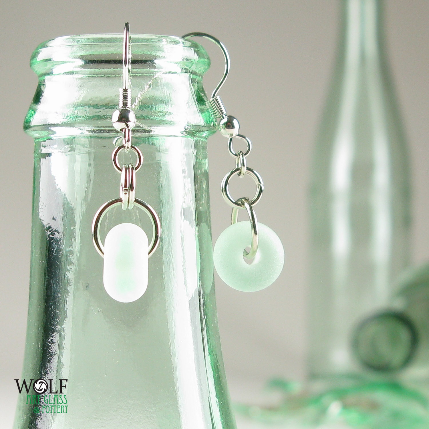 Recycled Glass Bottle Lampwork Bead Faux Seaglass Boho Drop Earrings