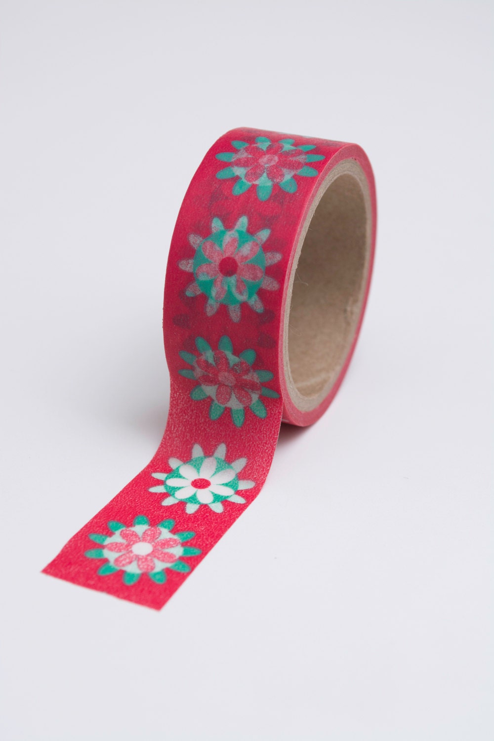 Washi Tape - 20mm - Pink and Aqua Floral - Paper Deco Tape No. 740