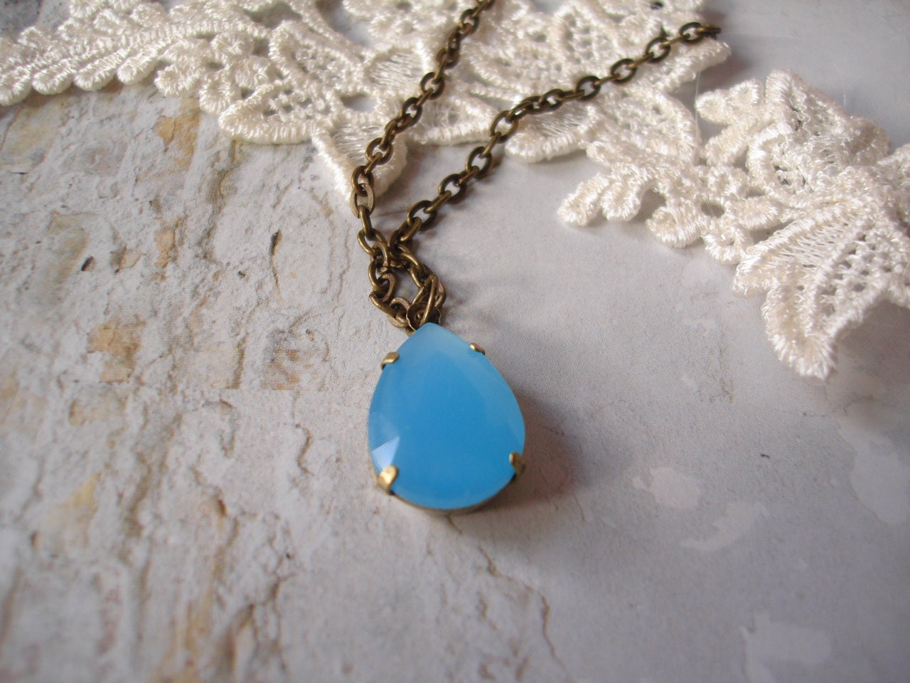 Something Blue necklace, vintage necklace, broze necklace, bridesmaid gift necklace