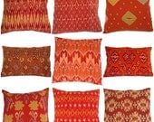 Ikat, Pillows, Cushions, 16x16/12x18, Cotton, Handwoven, Set of 9, Orange, Nectarine