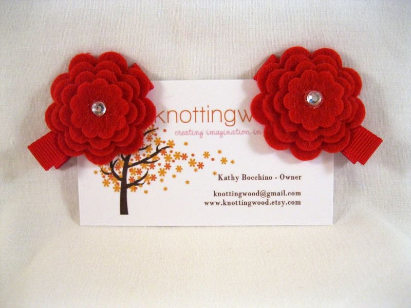 Simple Red Felt Flower Toddler/Tween Hair Clip - READY TO SHIP