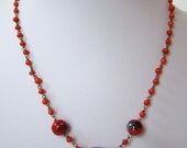 Vintage Glass Ceramic and Brass Bead Necklace . Barrel Clasp