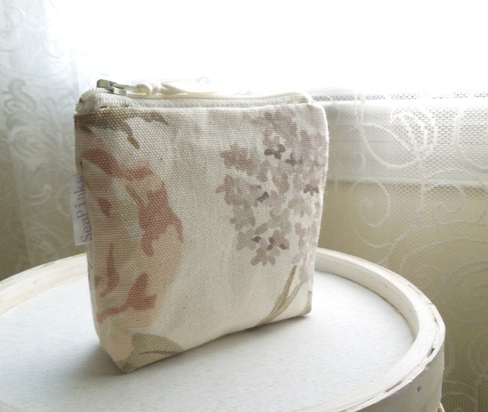 Pale Beige Floral Cotton Coin Purse