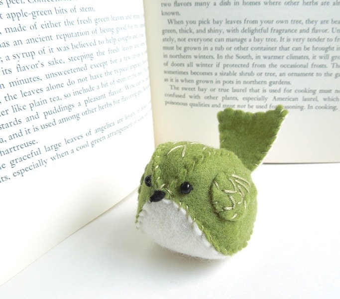 Grass Green Embroidered Wool Felt Bird