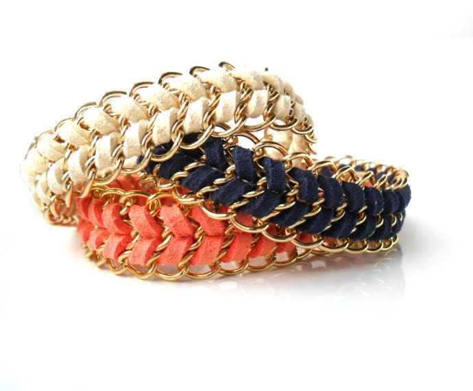 Bridesmaid gift Friendship Chain Bracelet Chevron Personalized  gift bags Set of 5