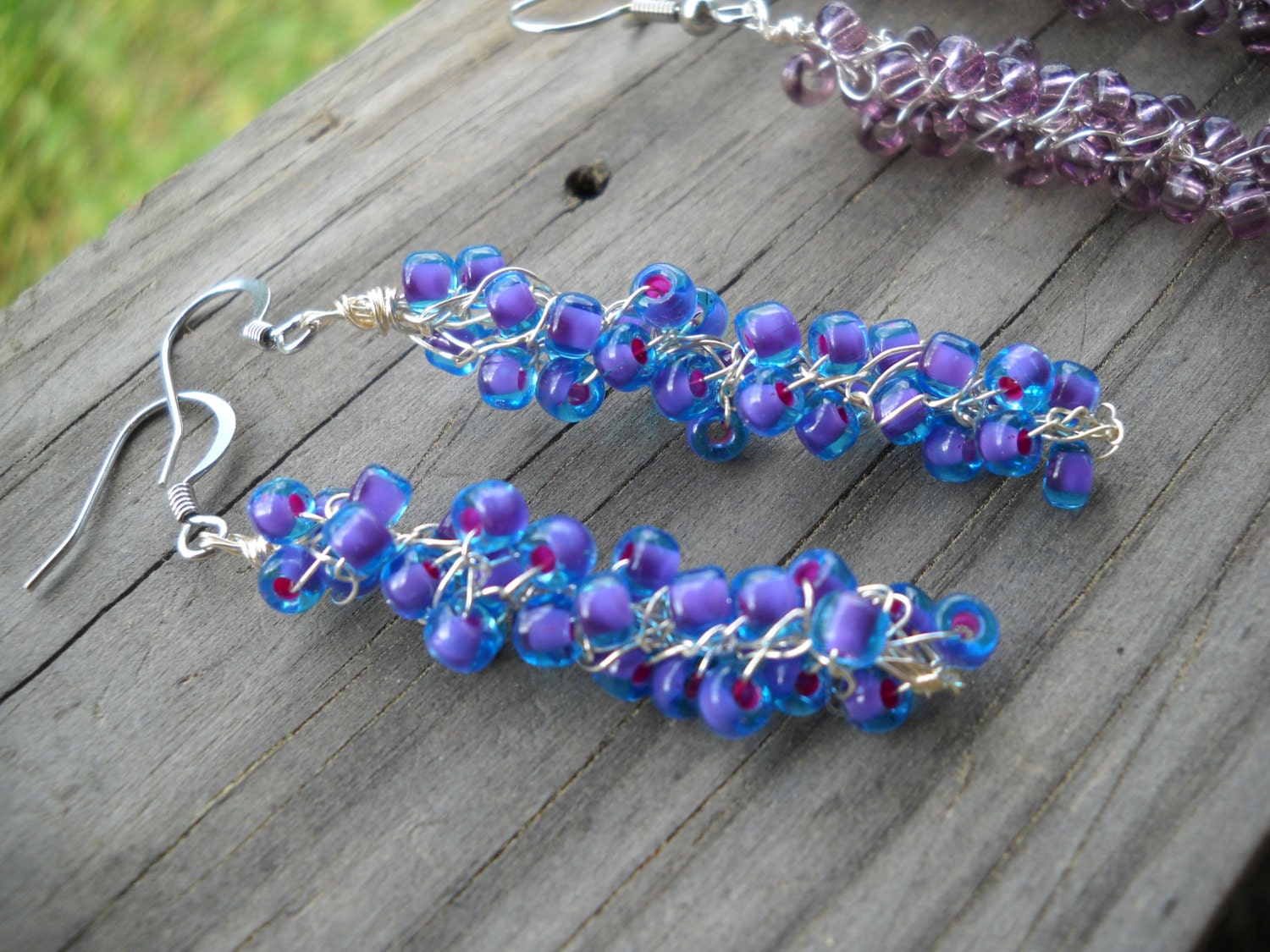 Blue/Purple/Pink Beaded Crochet Earrings Set Available Many Color Options Hypoallergenic