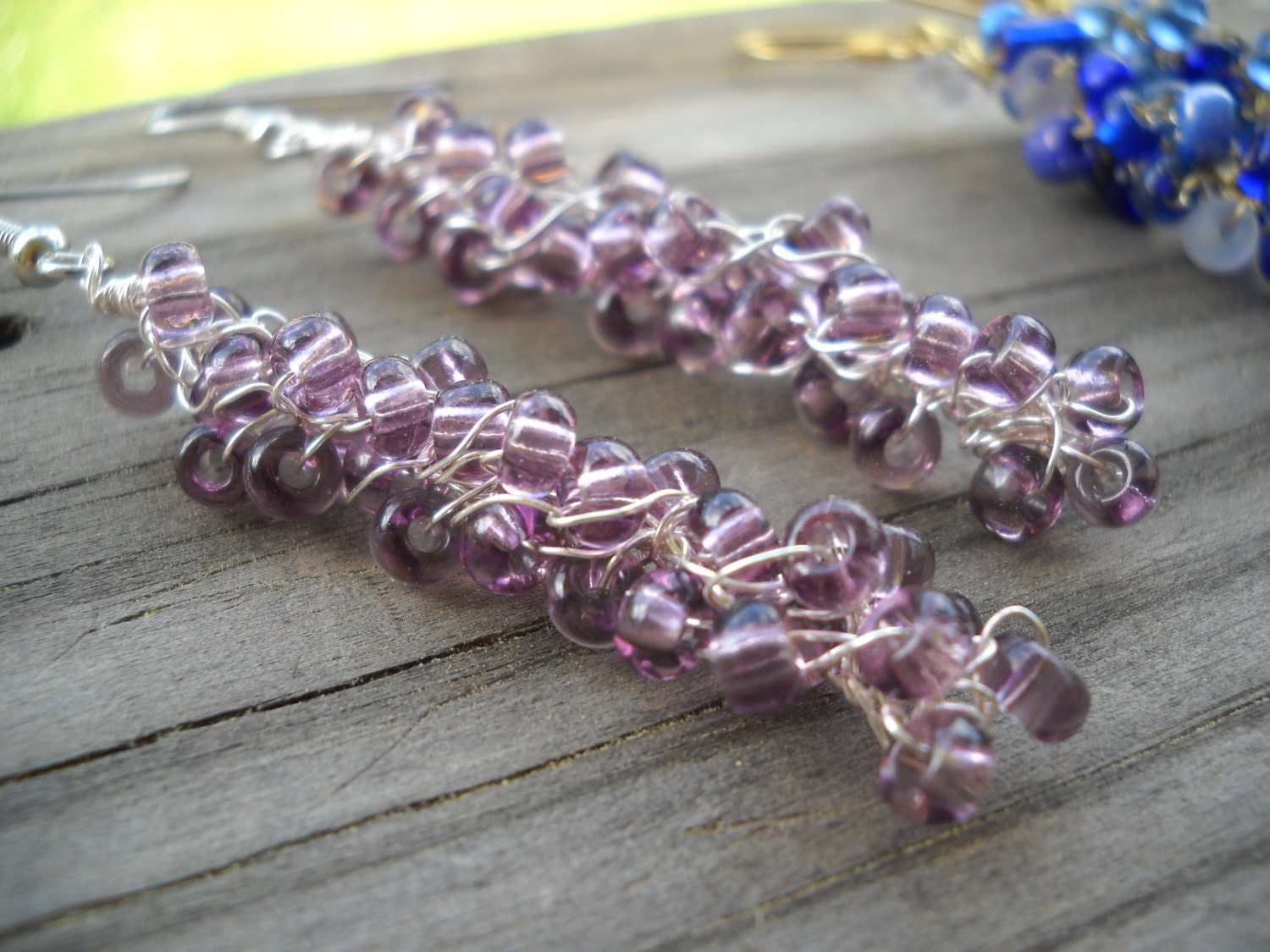 Purple and Silver Beaded Crochet Earrings Set Available Many Color Options Hypoallergenic