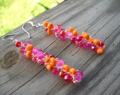 Pink and Orange Beaded Crochet Earrings Set Available Many Color Options Hypoallergenic