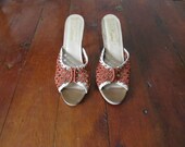 1970s boho sandals / vegan crochet wood heel sandal