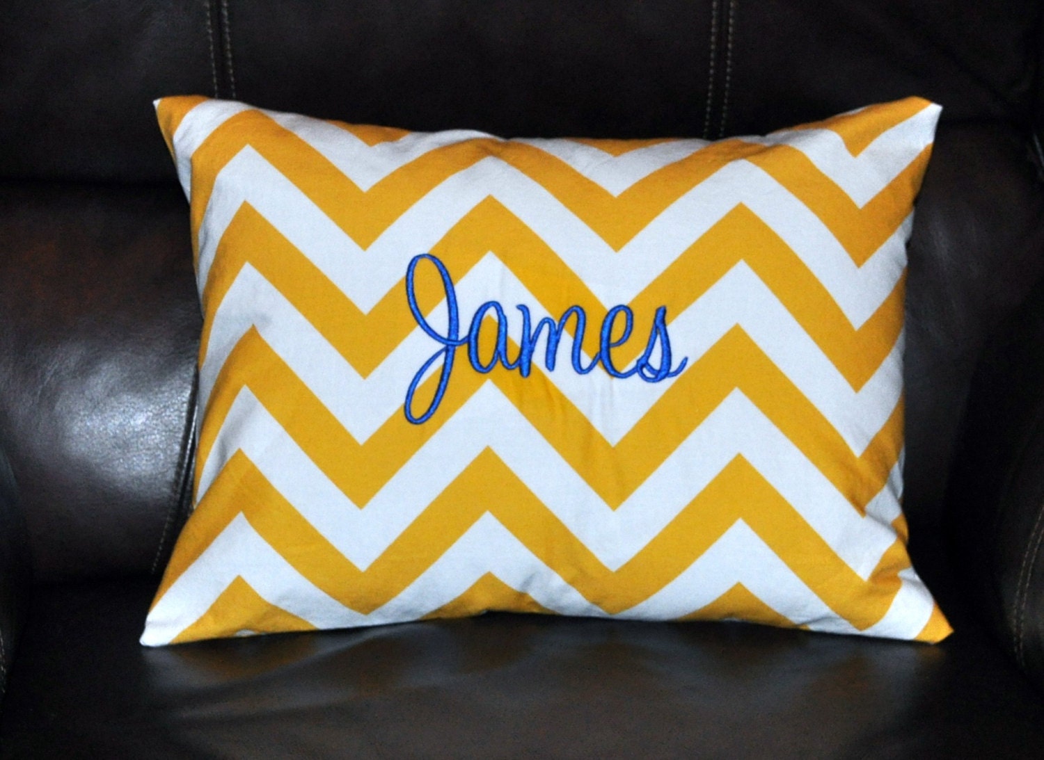 Monogrammed Chevron Decorative Throw Pillow Cover - You Pick the Color - Size 12" x 16"