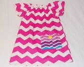Pink and White Chevron Peasant Dress with Pleated Pocket -- Sizes 2T, 3T, 4T, 5, 6, 7 and 8