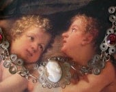 Gorgeous Vintage Victorian Shell Cameo And Red Glass Filigree Bracelet