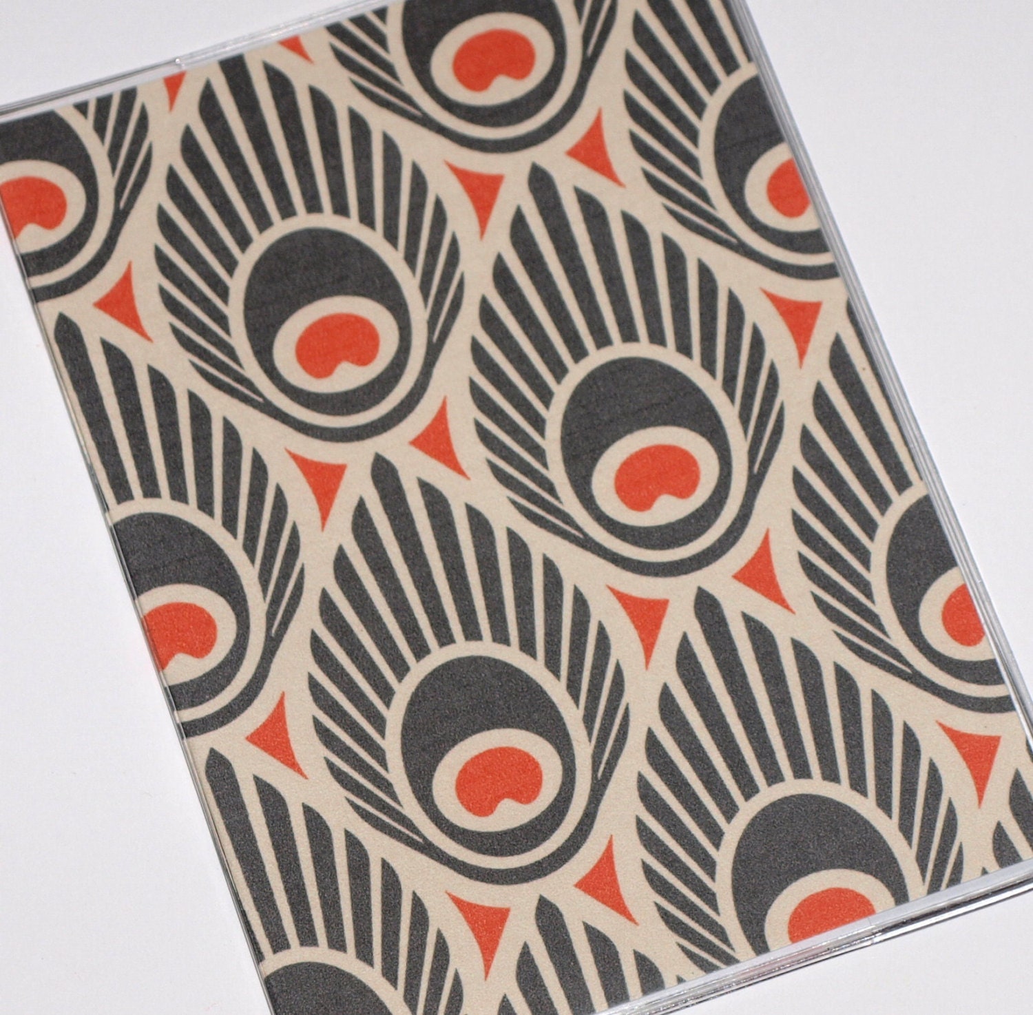 Passport Cover  - Navy & Orange Peacock Feathers