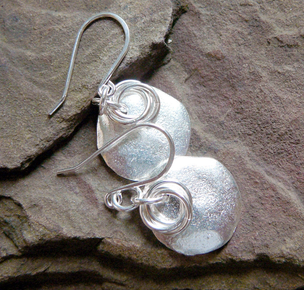 Silver Disc Earrings, Silver Dangle Earrings, Mykonos Silver Earrings, Silver Drop Earrings