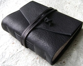 Leather Journal, 3.5"x4.5", raven black, rustic journal by Dancing Grey Studio on Etsy