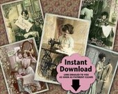 Sewing / Seamstress / Victorian / Ladies - ATC, ACEO, Hang Tags, Instant Download and Print Digital Sheet