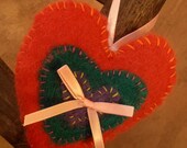 Lavender Heart Sachet, Alpaca, Needle Felted, Red, Teal, Perrywinkle, Pink