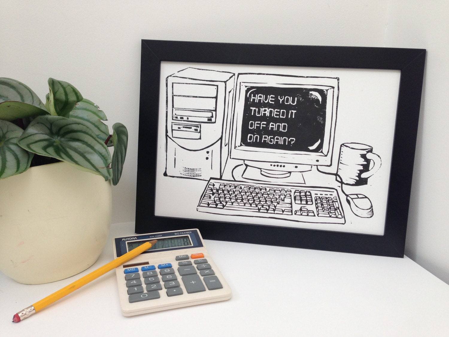Computer Troubleshooting Linocut