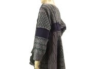 Lavender womens sweater, large, open cardigan, gray, wrap front, lagenlook, wr272