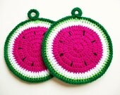 Crochet Watermelon Pot Holders Fruit Melon Hot Pad Potholder Handmade Kitchen Housewares Decor