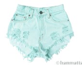 ALL SIZES "SEAFOAM" Vintage Levi high-waisted denim shorts pastel mint green turquoise blue