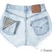 ALL SIZES "PEEK" Vintage Levi high-waisted denim shorts light blue studded pocket distressed frayed jeans