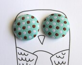 Lovely Button Earrings in Teal, Brown and White by Uptown Avenue