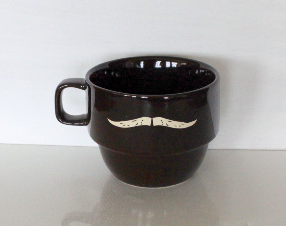Upcycled Modern Ceramic Mustache Mug in Brown by Uptown Avenue
