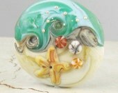 Lampwork Glass Cabochon SRA  Organic Ocean Wave Beach Focal Cab Starfish Barnacles
