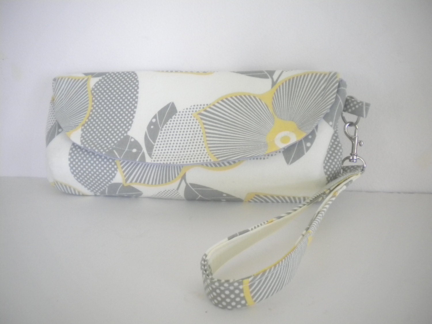 Clutch Handbag in Optic Blossom...Clutch Wristlet in Yellow and Gray
