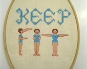 Fitness Aerobics Cross Stitch Gift - KEEP FIT - New Year's Resolution Exercise Wall Hanging