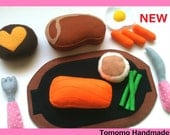 ETSY Pretend food - Play food - Felt food  Dinner set  ( Steak , Salmon ,Cheese Hamburg )