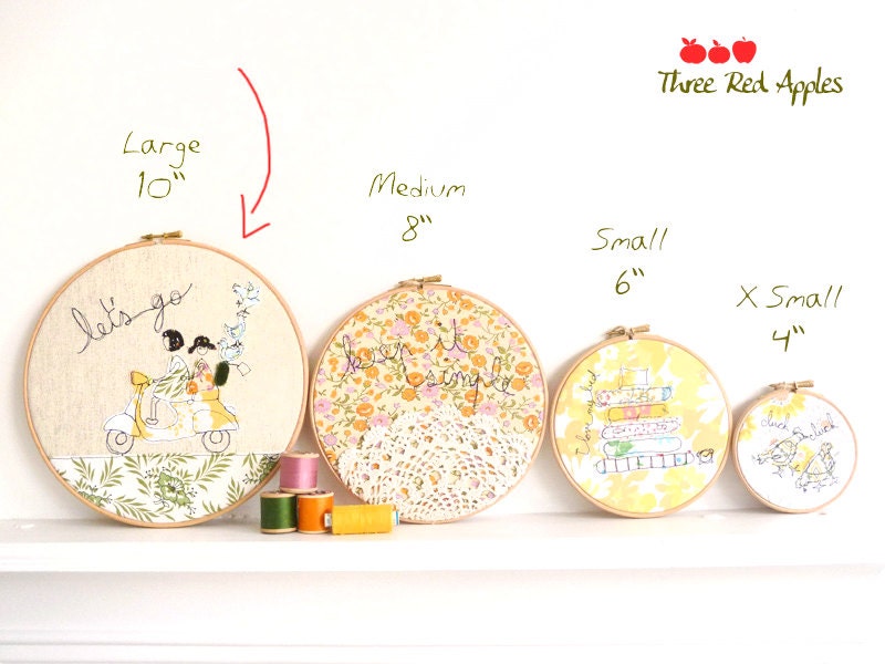 Embroidery Hoop Art - 'I love my bed' Textile Art in turquoise, green, brown - Large 10" hoop