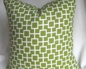 Green and White  pillow covers fabric  one 20 inch accent pillow toss pillow cover