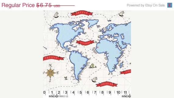 ON SALE Michael Miller, Out To Sea, WHITE Nautical Map