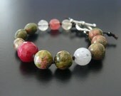 SALE Jade Unakite Agate Boho Knot Bracelet Bohemian Jewellery Tribal Yoga Gypsy Red Green White Wrist Gemstone Beach Summer Spring Stone