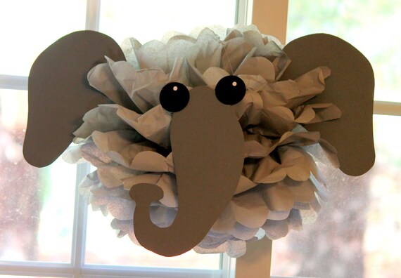Elephant pom pom kit jungle safari noahs ark carnival circus baby shower first birthday party decoration Il_570xn