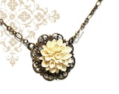 Lauren. Ivory Mum Necklace. Bohemian Style Filigree and Flower Jewelry by Liz Hutnick