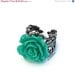 Holiday SALE Teal Rose Ring. Adjustable Ring. Antiqued Silver Finish. Cocktail Ring.