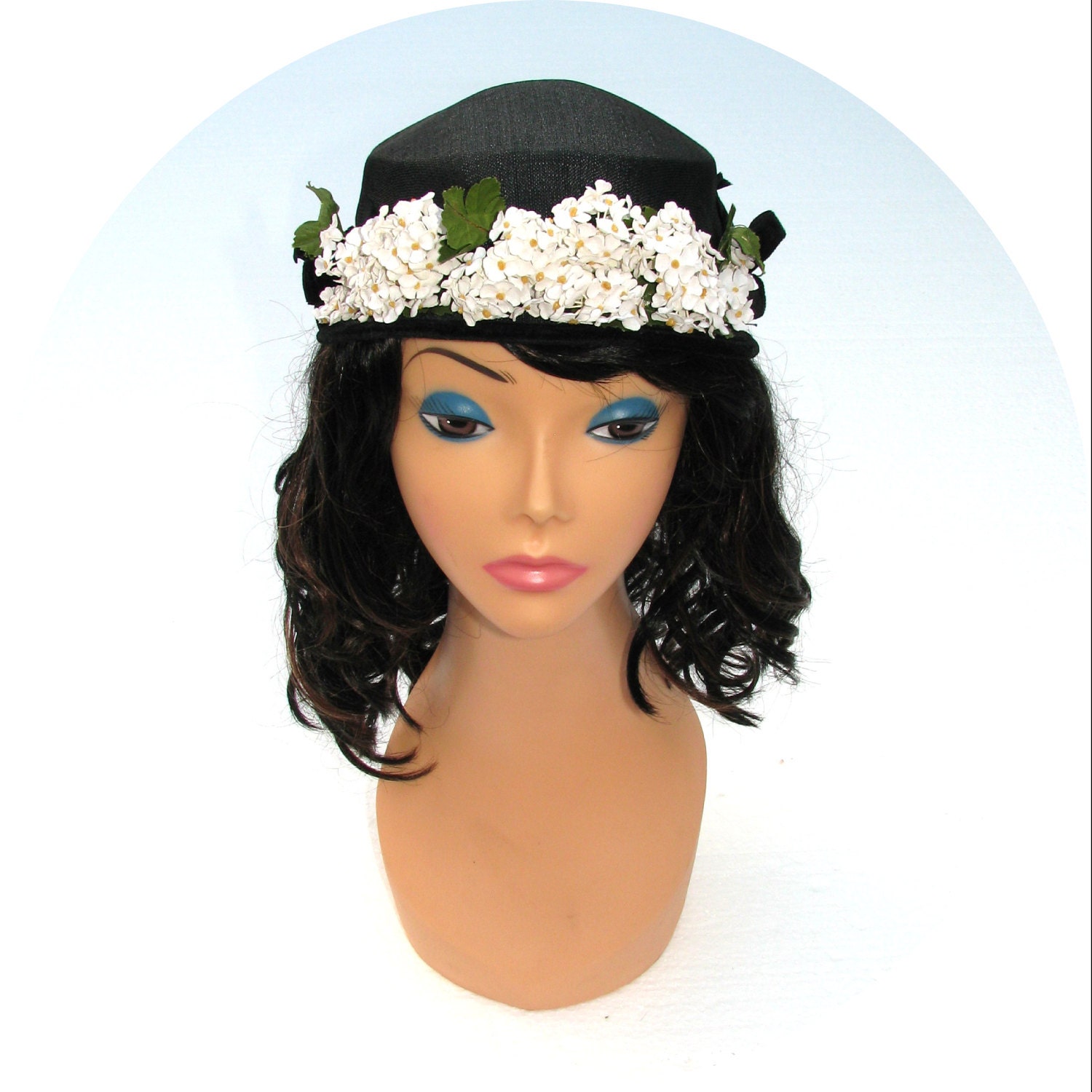 Vintage 40s Party Hat / 1940s Hat / Designer H-H Millinery / Black Hat / Millinery Flower Hat / Cocktail Hat / Velvet Hat / Cloche / 40s Hat